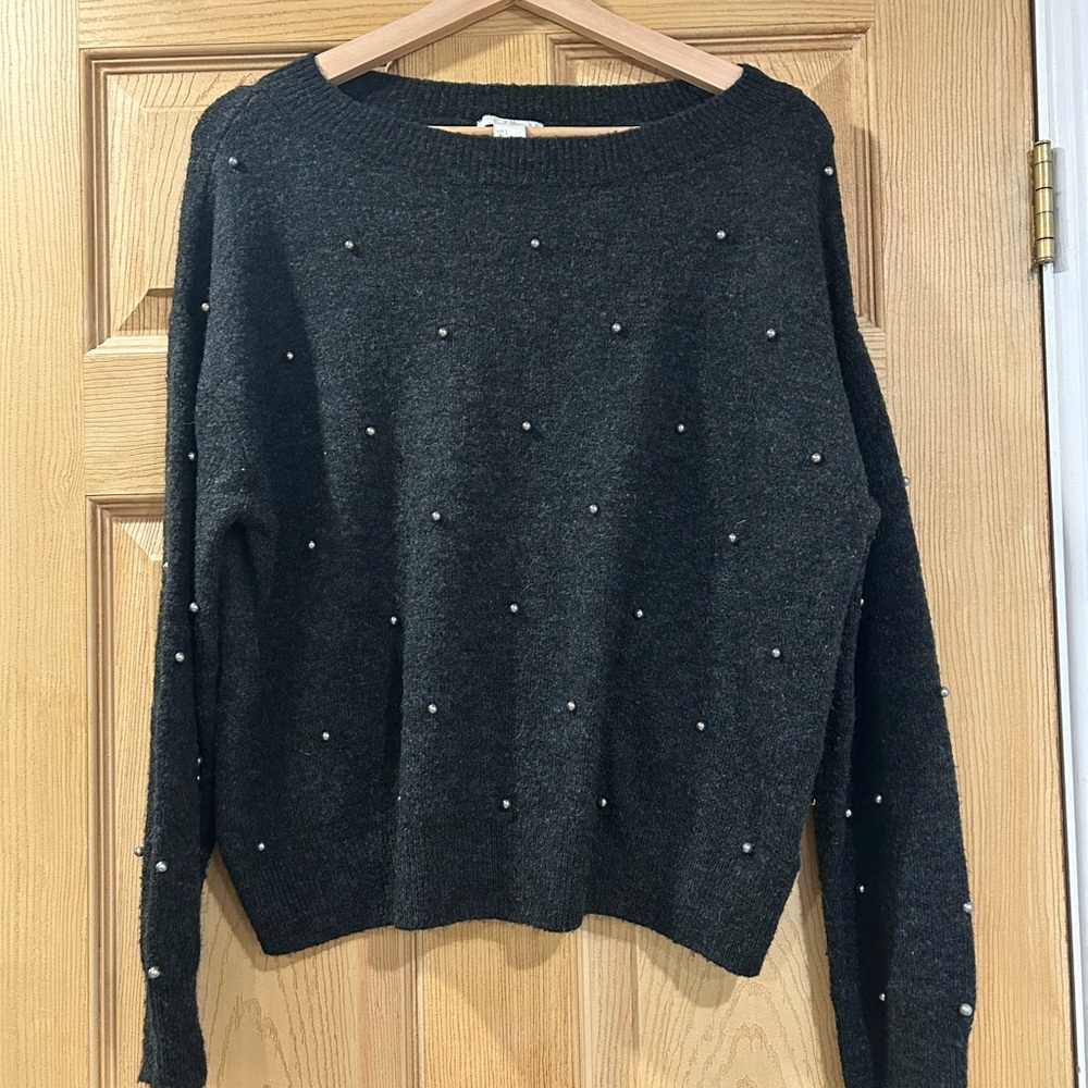 H&M Charcoal Sweater with Pearl Details